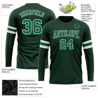 Custom Green Kelly Green-White Long Sleeve Performance T-Shirt