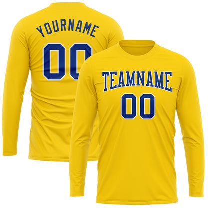 Custom Gold Royal-White Long Sleeve Performance T-Shirt