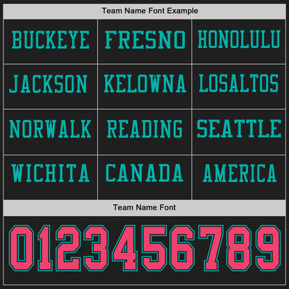 Custom Black Neon Pink-Aqua Long Sleeve Authentic Football Jersey