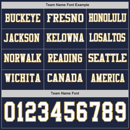 Custom Navy White-Old Gold Long Sleeve Authentic Football Jersey