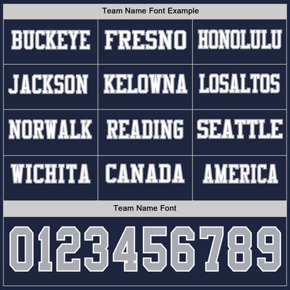 Custom Navy Gray-White Long Sleeve Authentic Football Jersey