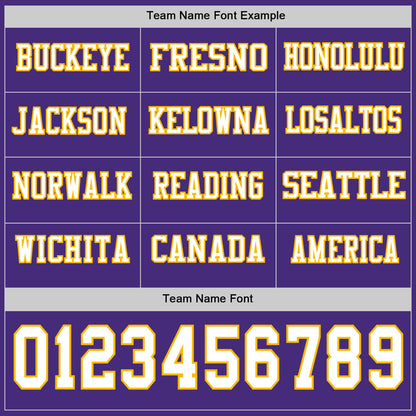 Custom Purple White-Gold Long Sleeve Authentic Football Jersey