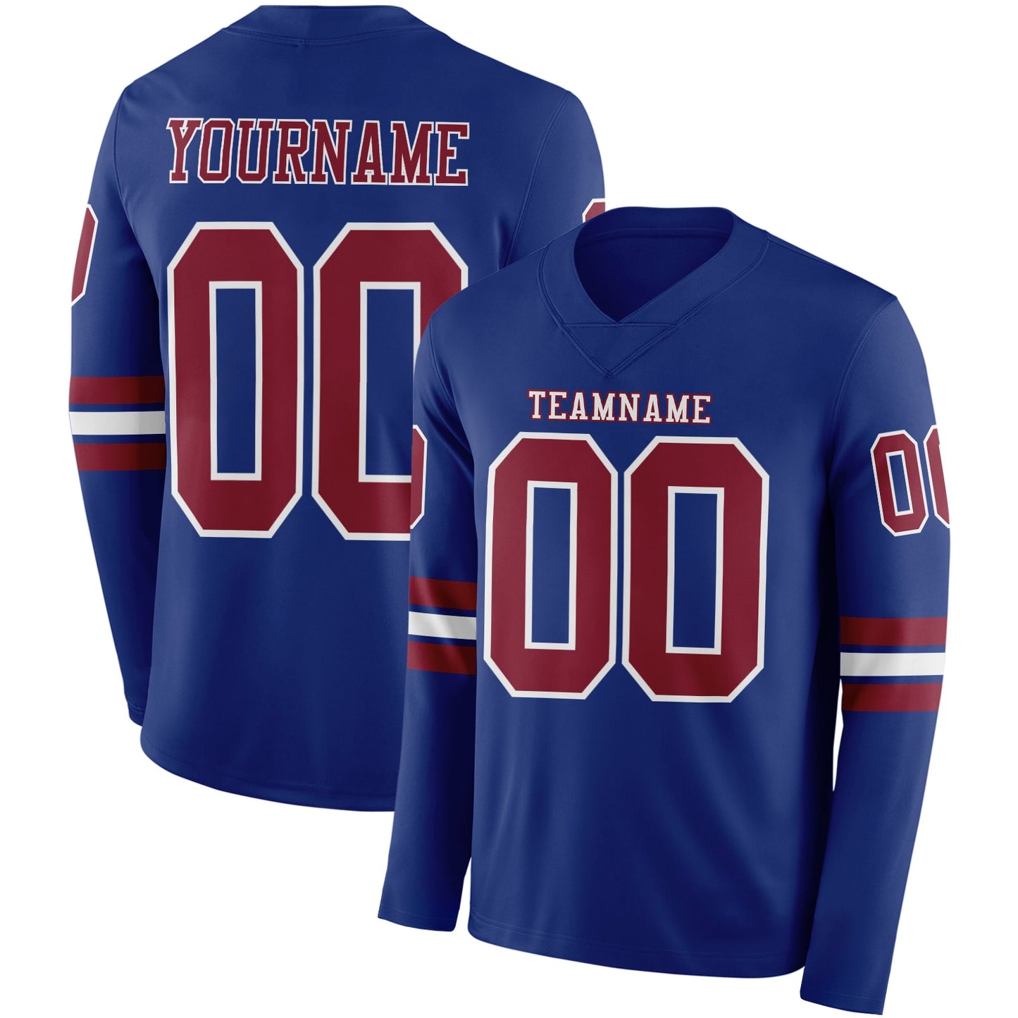 Custom Royal Crimson-White Long Sleeve Authentic Football Jersey