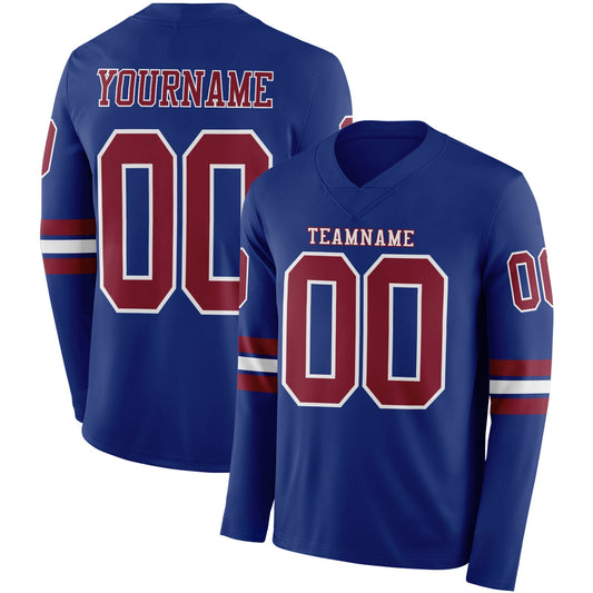 Custom Royal Crimson-White Long Sleeve Authentic Football Jersey