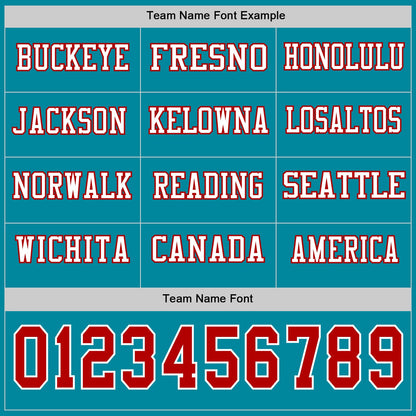 Custom Teal Red-White Long Sleeve Authentic Football Jersey