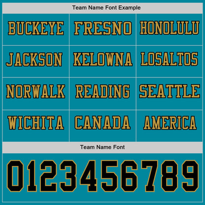Custom Teal Black-Old Gold Long Sleeve Authentic Football Jersey