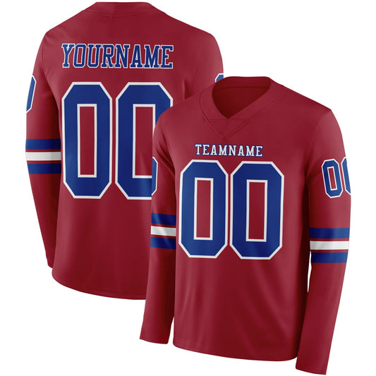 Custom Cardinal Royal-White Long Sleeve Authentic Football Jersey