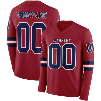 Custom Cardinal Navy-White Long Sleeve Authentic Football Jersey