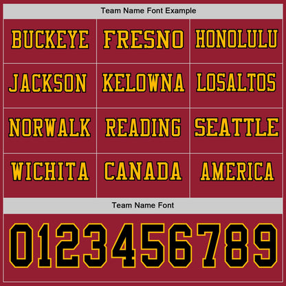 Custom Cardinal Black-Gold Long Sleeve Authentic Football Jersey