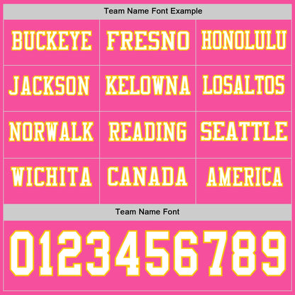 Custom Pink White-Yellow Long Sleeve Authentic Football Jersey