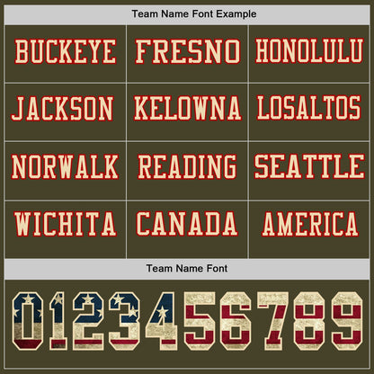 Custom Olive Vintage USA Flag Cream-Red Long Sleeve Salute To Service Authentic Football Jersey