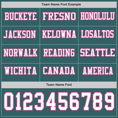Custom Midnight Green White-Pink Long Sleeve Authentic Football Jersey