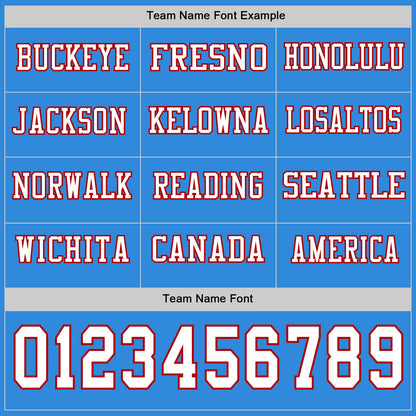 Custom Powder Blue White-Red Long Sleeve Authentic Football Jersey