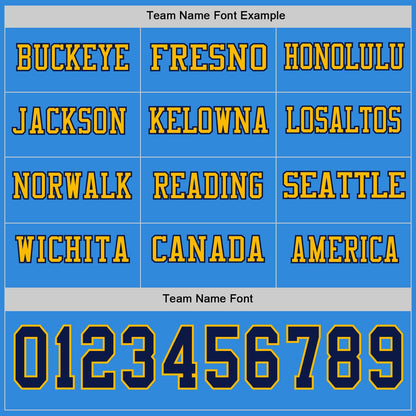 Custom Powder Blue Navy-Gold Long Sleeve Authentic Football Jersey