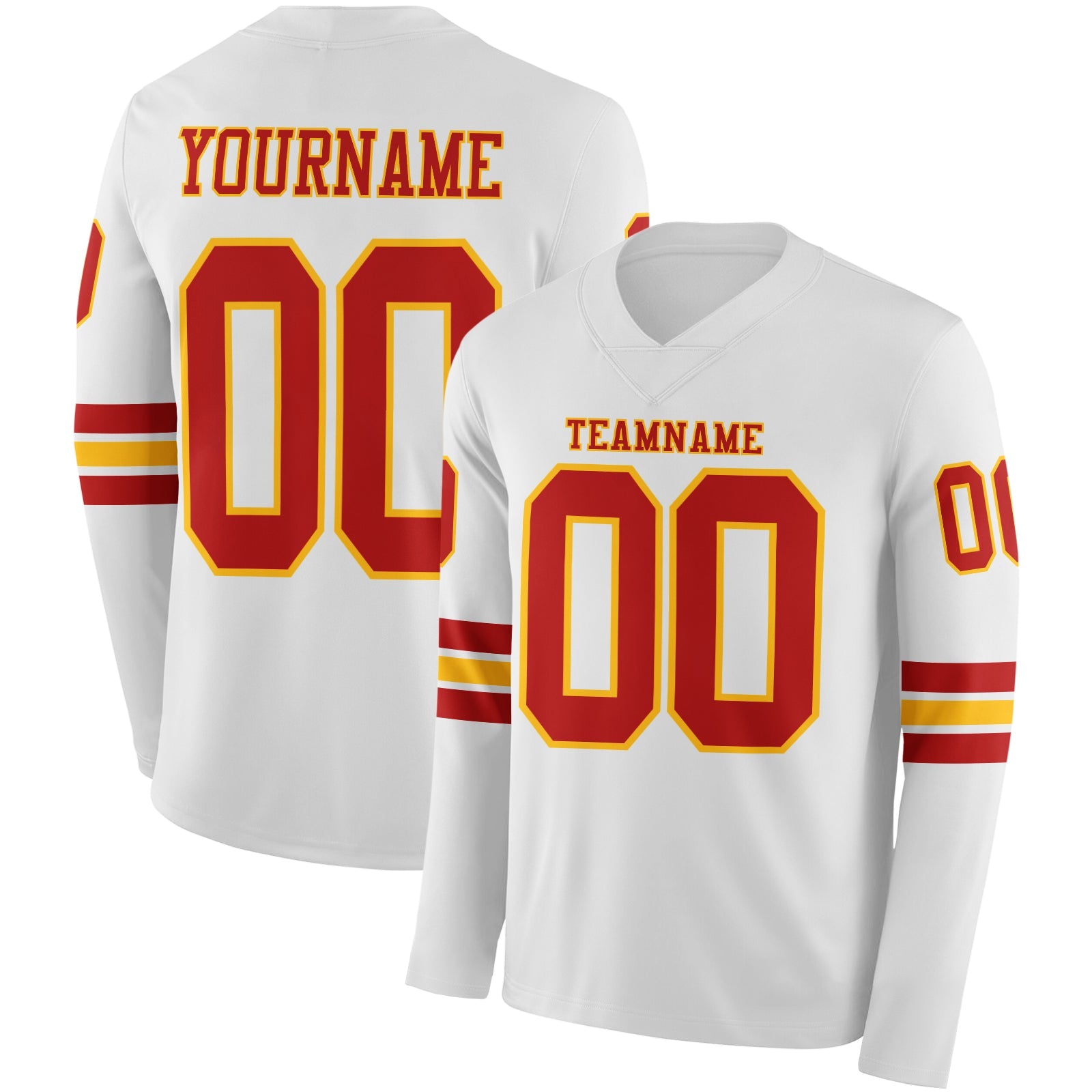 Custom White Red-Gold Long Sleeve Authentic Football Jersey