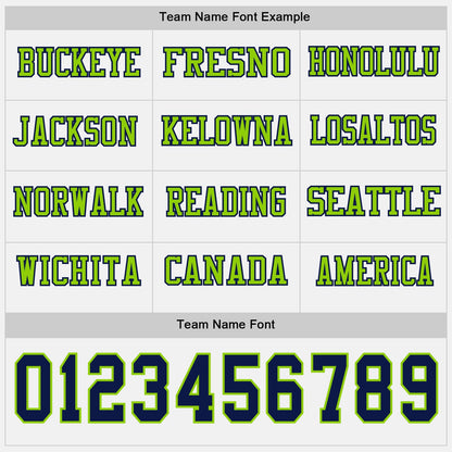 Custom White Navy-Neon Green Long Sleeve Authentic Football Jersey