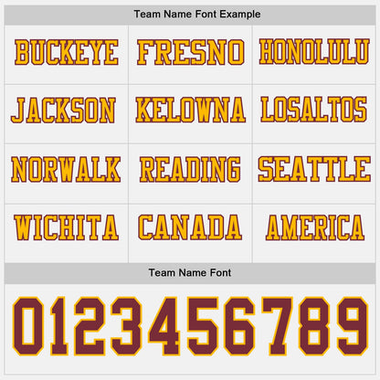 Custom White Burgundy-Gold Long Sleeve Authentic Football Jersey