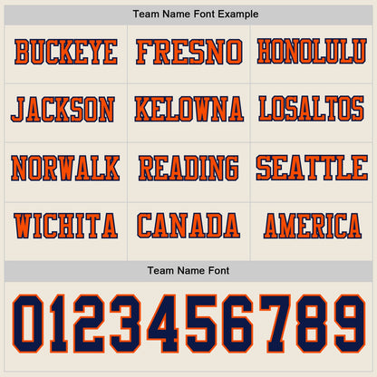 Custom Cream Navy-Orange Long Sleeve Authentic Football Jersey