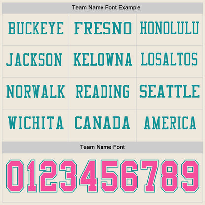 Custom Cream Pink-Teal Long Sleeve Authentic Football Jersey