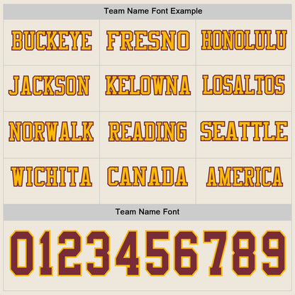 Custom Cream Burgundy-Gold Long Sleeve Authentic Football Jersey