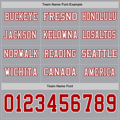 Custom Gray Red-White Long Sleeve Authentic Football Jersey