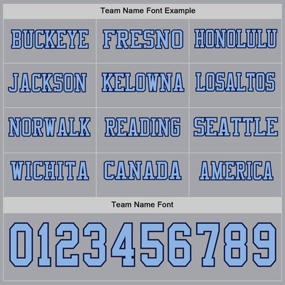 Custom Gray Light Blue-Navy Long Sleeve Authentic Football Jersey