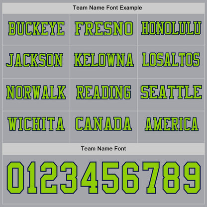 Custom Gray Neon Green-Navy Long Sleeve Authentic Football Jersey