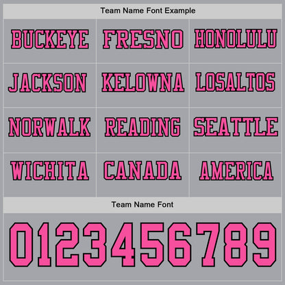 Custom Gray Pink-Black Long Sleeve Authentic Football Jersey