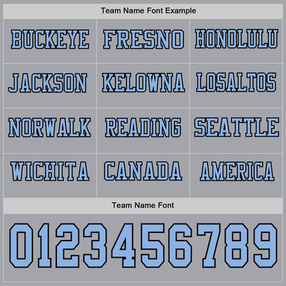 Custom Gray Light Blue-Black Long Sleeve Authentic Football Jersey