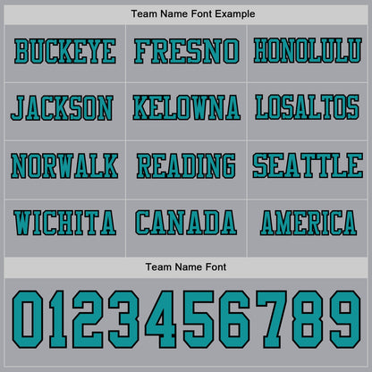 Custom Gray Teal-Black Long Sleeve Authentic Football Jersey