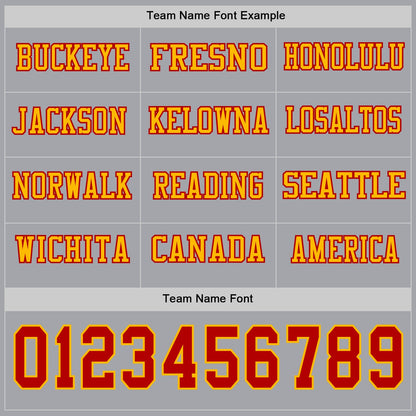 Custom Gray Red-Gold Long Sleeve Authentic Football Jersey