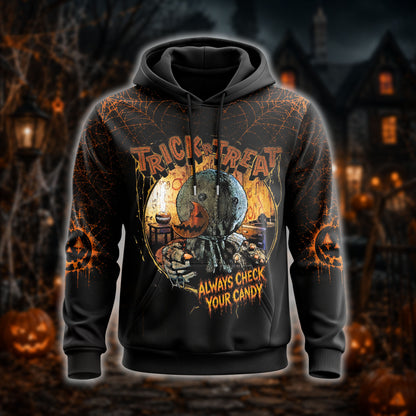 Halloween Trick or Treat Horror Graphic Shirt — Always Check Your Candy T-Shirt — Sweatshirt — Hoodi - Custom Fan Apparel Image 5