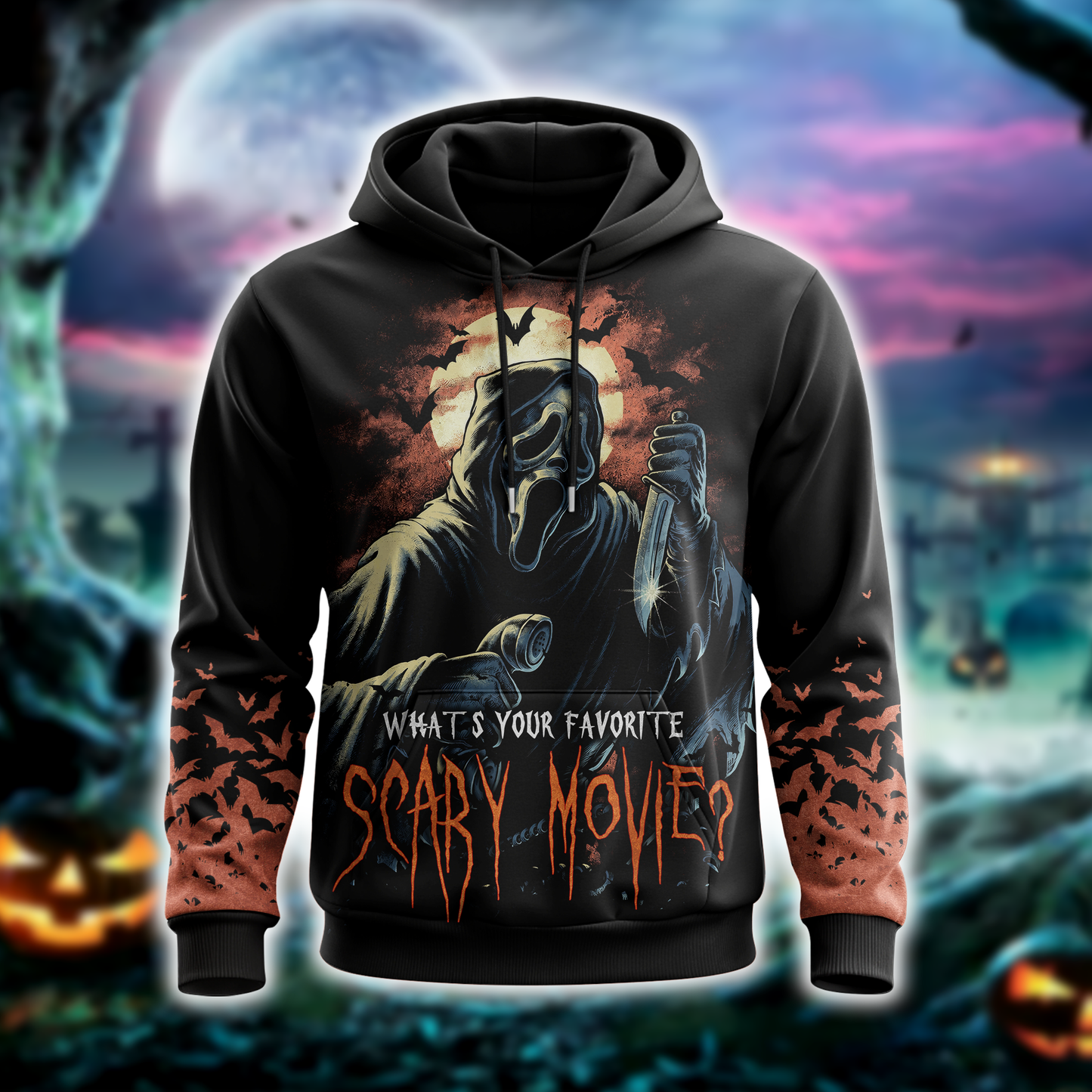 Halloween Ghost Mask Horror Shirt — Scary Movie Graphic T-Shirt — Sweatshirt — Hoodie & Zip Hoodie — - Custom Fan Apparel Image 2