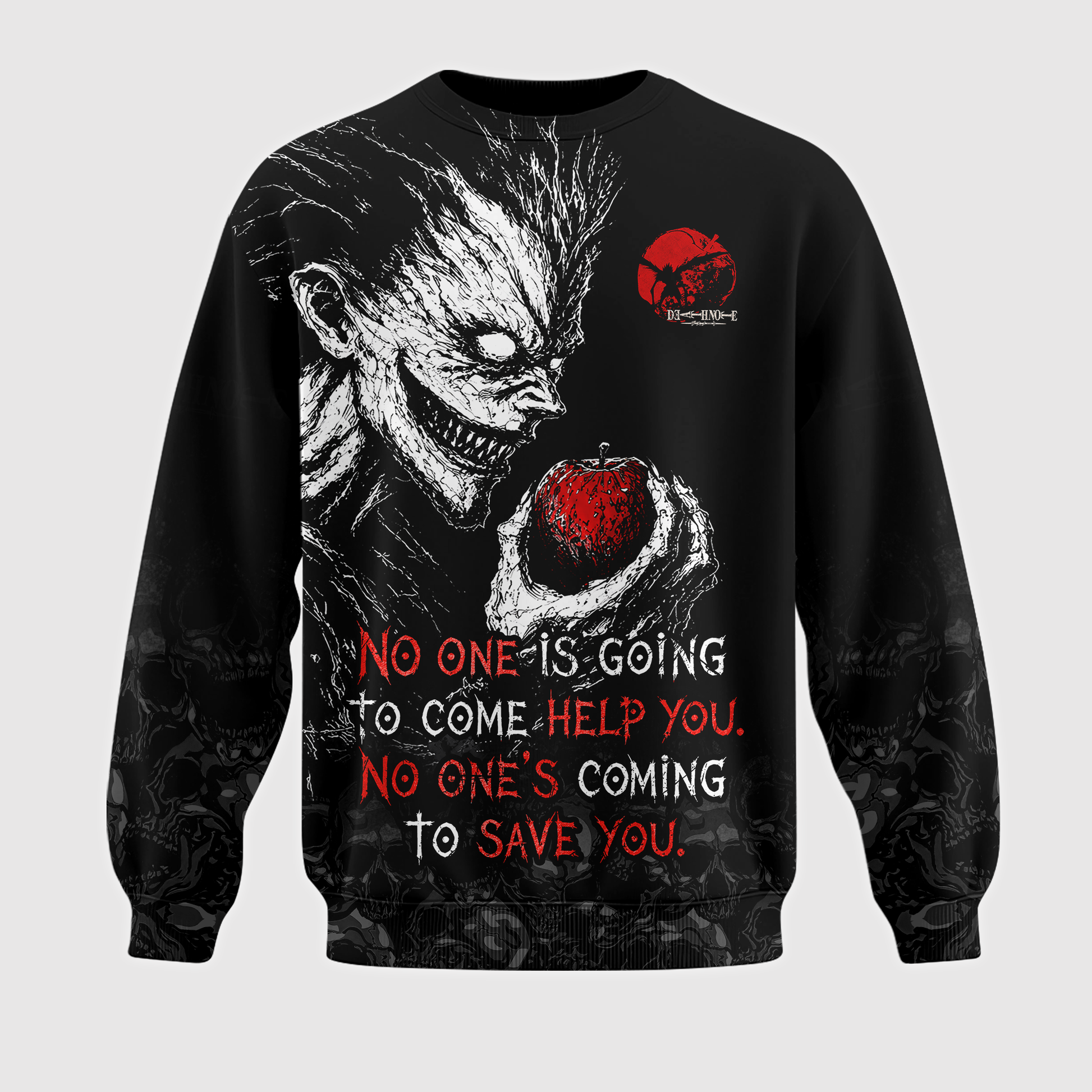 Dark Anime Reaper Graphic Shirt — Gothic Apple Horror T-Shirt — Sweatshirt — Hoodie & Zip Hoodie — S - Custom Fan Apparel Image 2