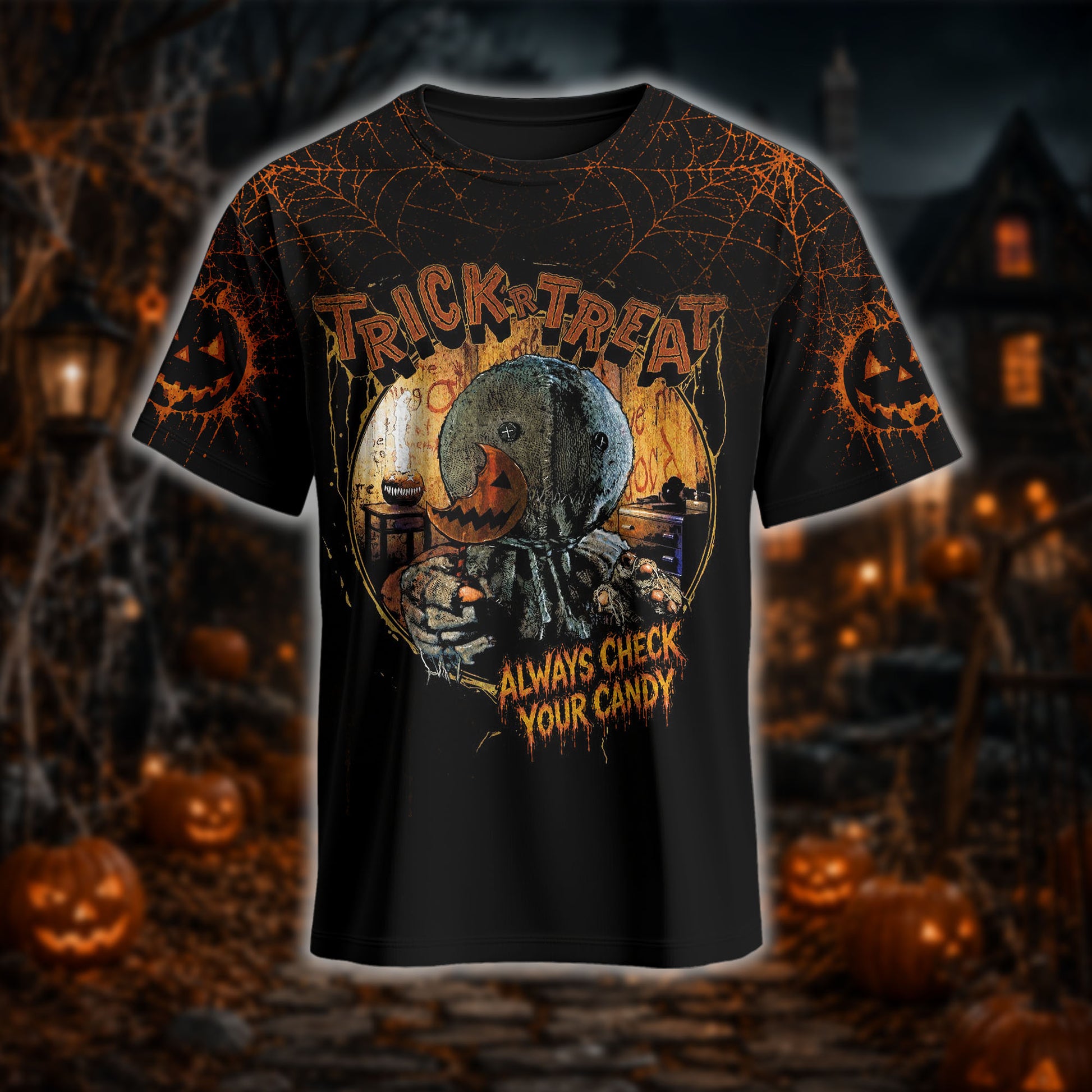 Halloween Trick or Treat Horror Graphic Shirt — Always Check Your Candy T-Shirt — Sweatshirt — Hoodi - Custom Fan Apparel Image 1