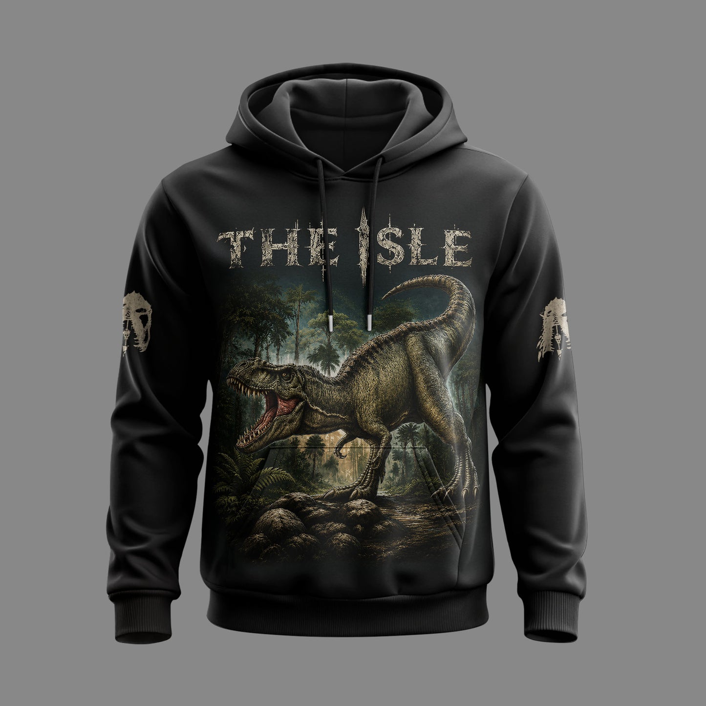 The Isle Dinosaur Apparel Collection — T-Rex Jungle Graphic Hoodie, Zip Hoodie, Sweatshirt & T-Shirt