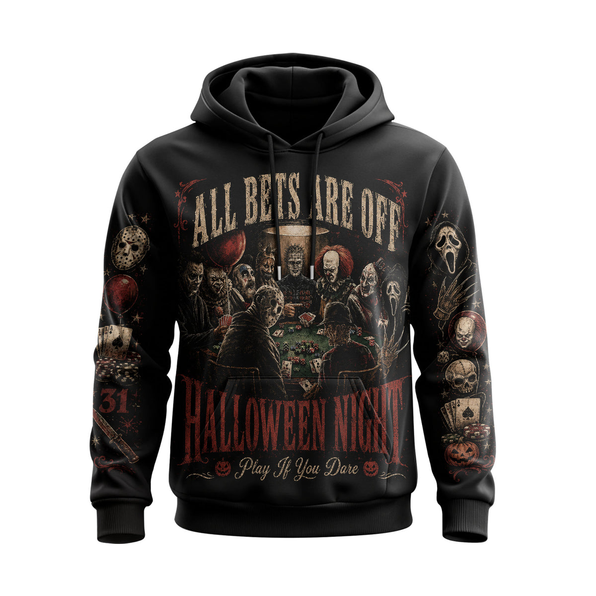Halloween Night Horror Shirt — Scary Poker Graphic Sweatshirt Hoodie