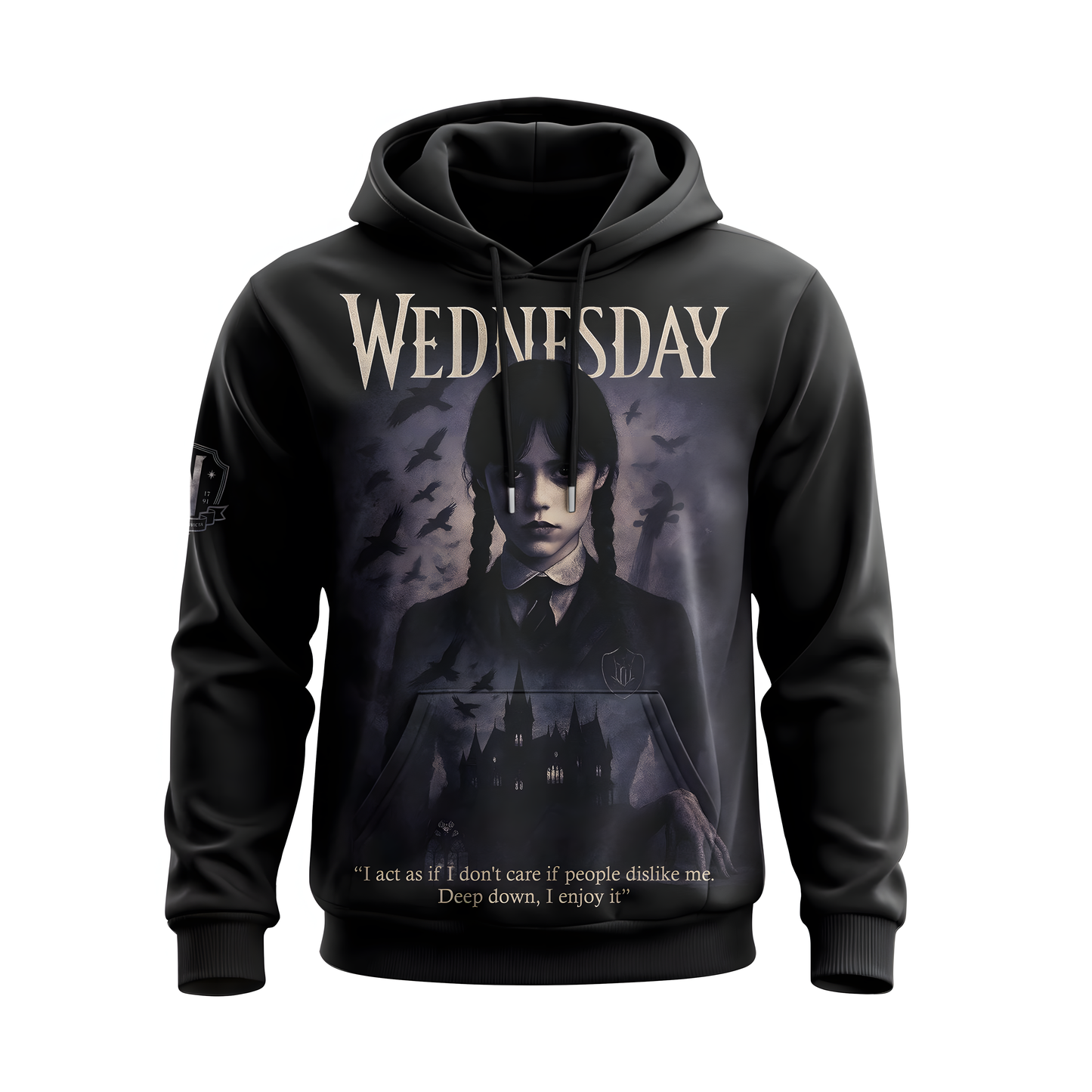 Wednesday Gothic Girl Hoodie, Dark Academy Graphic Sweatshirt, Raven Quote Shirt, Spooky Addams Style Tee, Black Zip Hoodie Gift