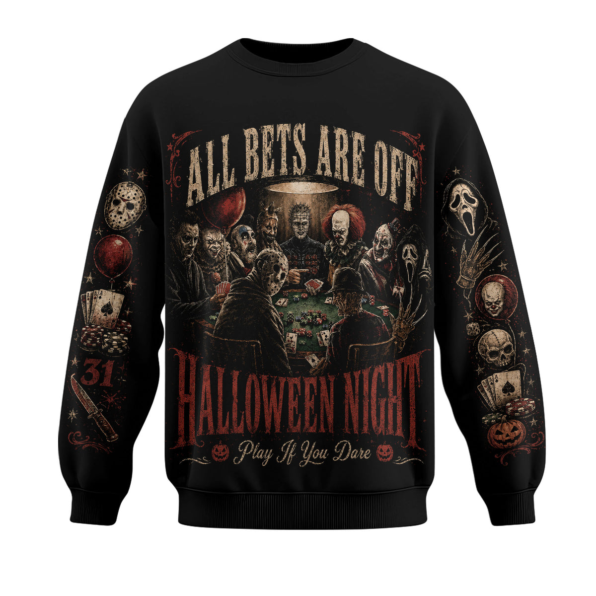 Halloween Night Horror Shirt — Scary Poker Graphic Sweatshirt Hoodie