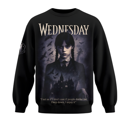 Wednesday Gothic Girl Hoodie, Dark Academy Graphic Sweatshirt, Raven Quote Shirt, Spooky Addams Style Tee, Black Zip Hoodie Gift