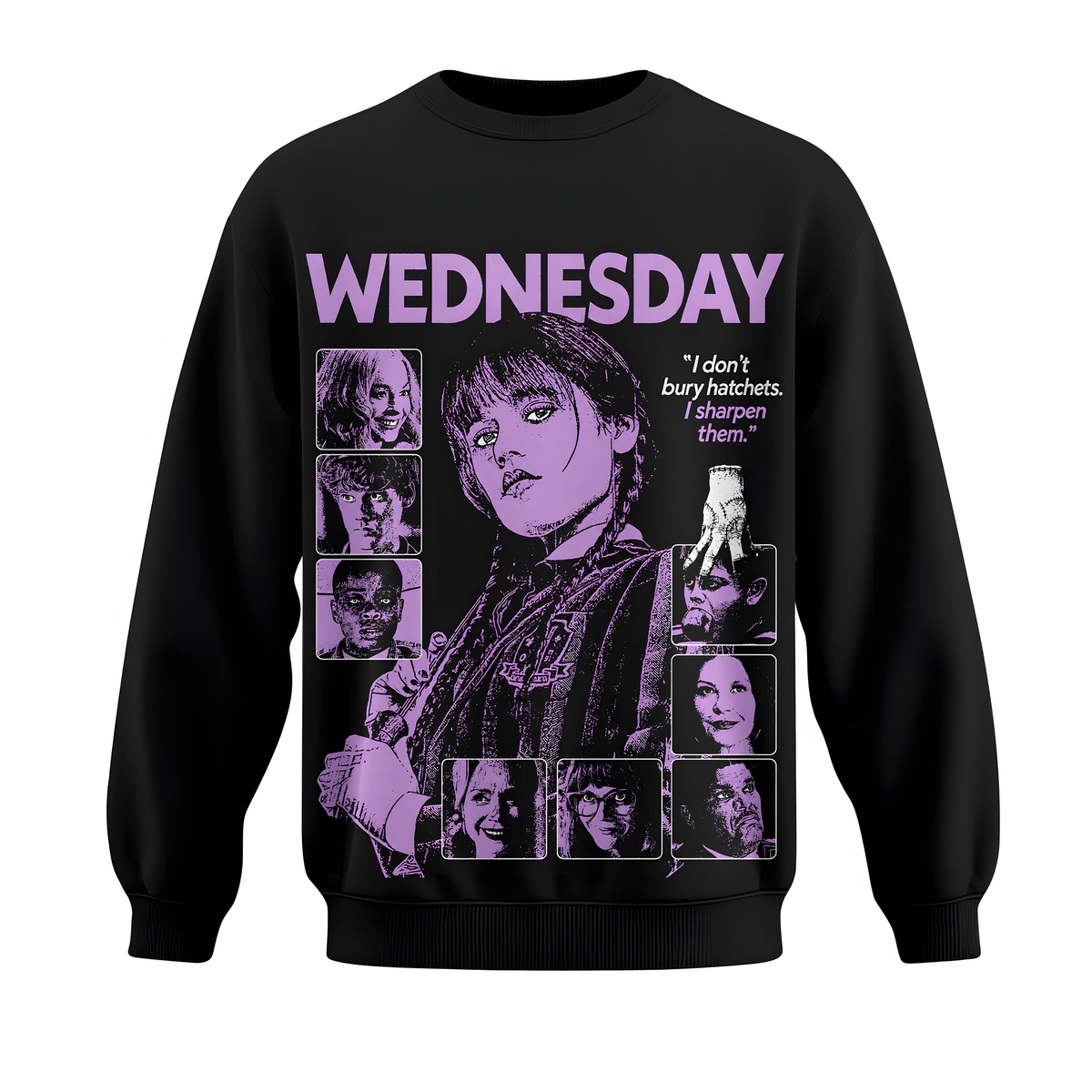 Wednesday Purple Graphic Hoodie, Gothic Girl Sweatshirt, Dark Academy T-Shirt, Spooky Quote Zip Hoodie, Black Horror Apparel