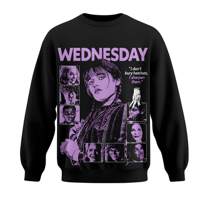 Wednesday Purple Graphic Hoodie, Gothic Girl Sweatshirt, Dark Academy T-Shirt, Spooky Quote Zip Hoodie, Black Horror Apparel