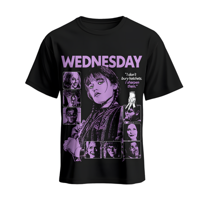 Wednesday Purple Graphic Hoodie, Gothic Girl Sweatshirt, Dark Academy T-Shirt, Spooky Quote Zip Hoodie, Black Horror Apparel