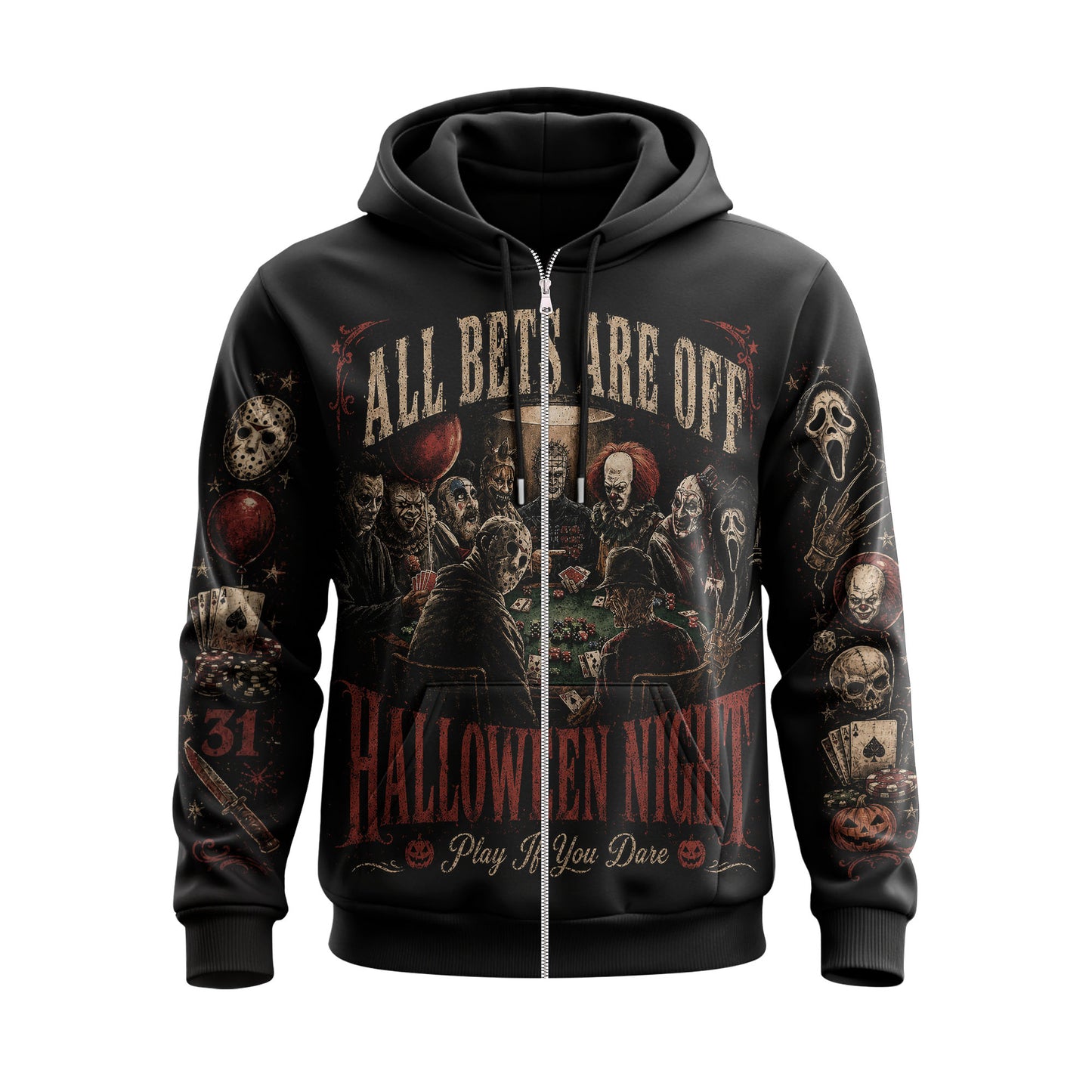 Halloween Night Horror Shirt — Scary Poker Graphic Sweatshirt Hoodie