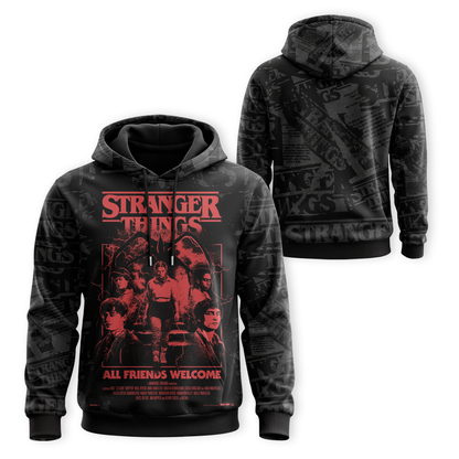Stranger Things Black Graphic Hoodie, Upside Down Shirt, All Friends Welcome Sweatshirt, Horror Polo, Zip Hoodie, T-Shirt
