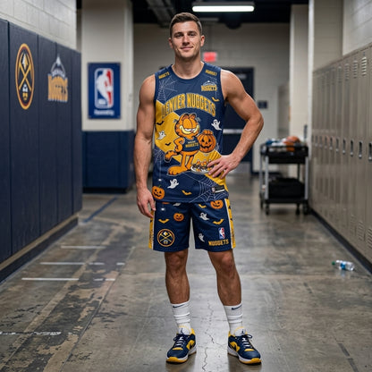 Halloween Basketball Jersey And Shorts Set, Cartoon Cat Sport Fan Outfit | 30 Teams Available