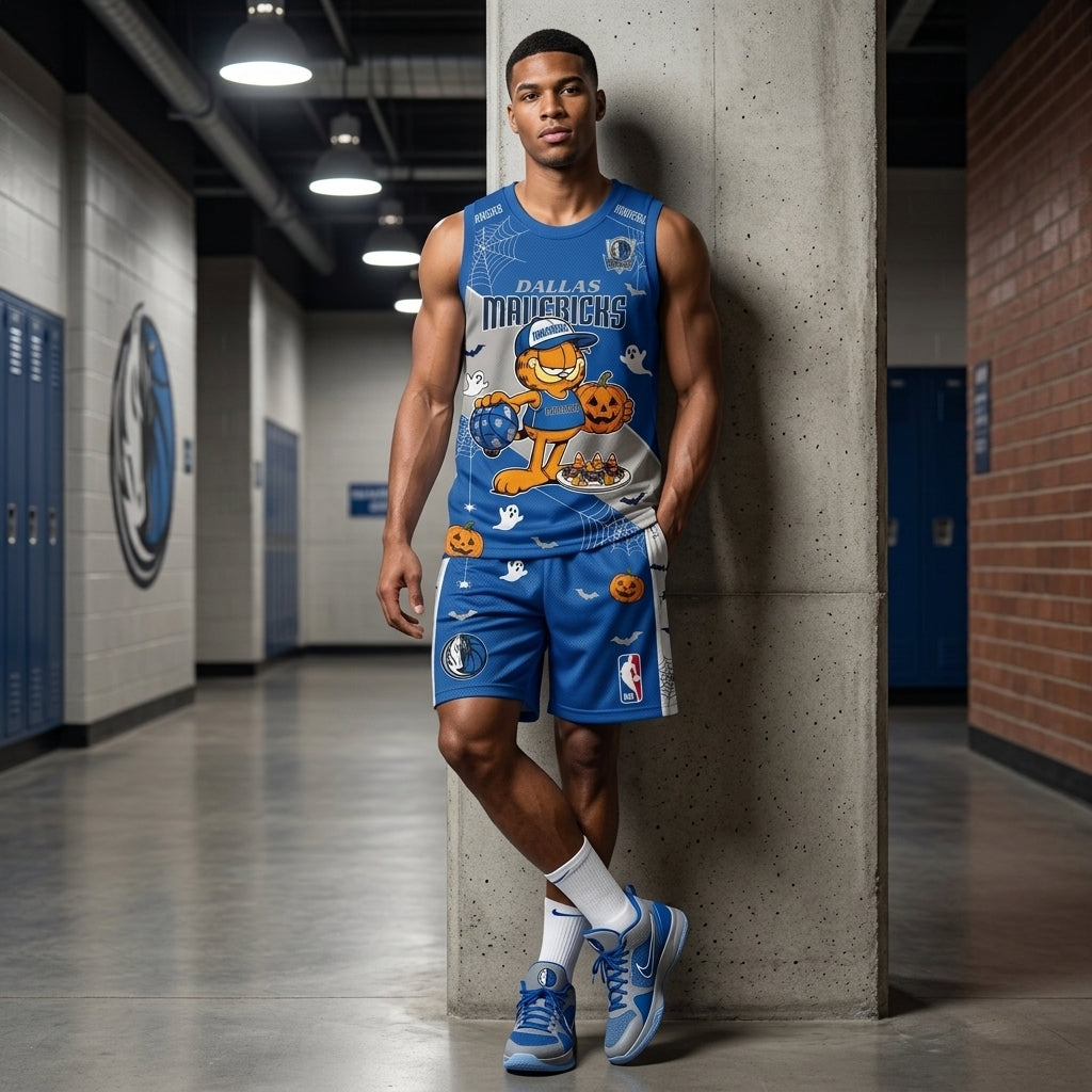Halloween Basketball Jersey And Shorts Set, Cartoon Cat Sport Fan Outfit | 30 Teams Available