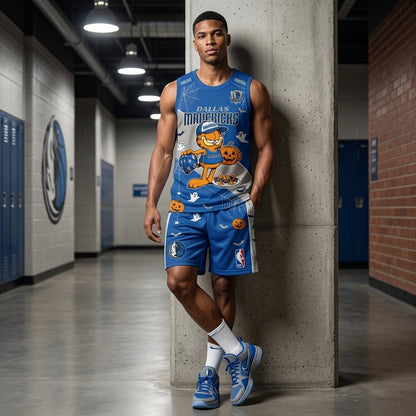 Halloween Basketball Jersey And Shorts Set, Cartoon Cat Sport Fan Outfit | 30 Teams Available