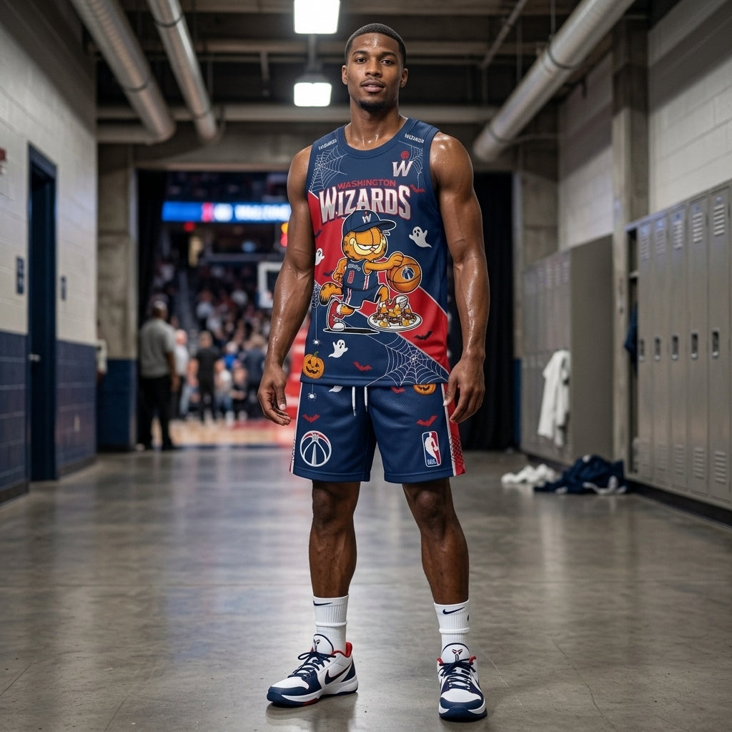 Halloween Basketball Jersey And Shorts Set, Cartoon Cat Sport Fan Outfit | 30 Teams Available