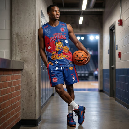 Halloween Basketball Jersey And Shorts Set, Cartoon Cat Sport Fan Outfit | 30 Teams Available